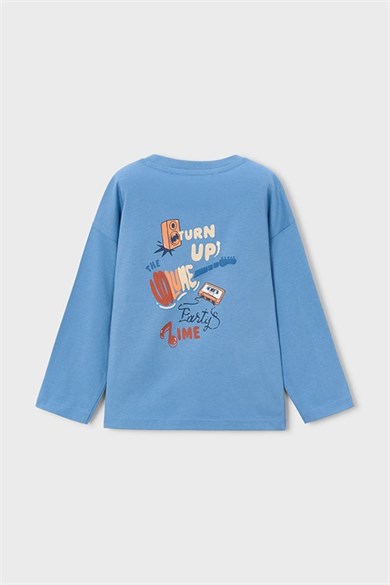 Mayoral Erkek Çocuk 3-9 Yaş Sırt Baskılı İnce Uzun Kol T-shirt Mavi