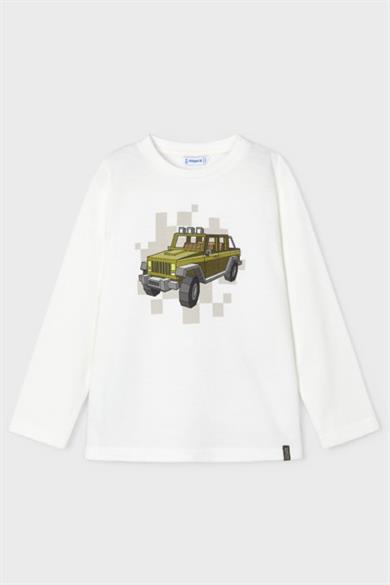 Mayoral Erkek Çocuk 3-9 Yaş Truck Baskılı Uzunkol T-shirt 4052 Krem