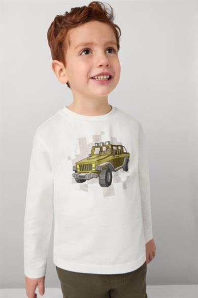 Mayoral Erkek Çocuk 3-9 Yaş Truck Baskılı Uzunkol T-shirt 4052 Krem