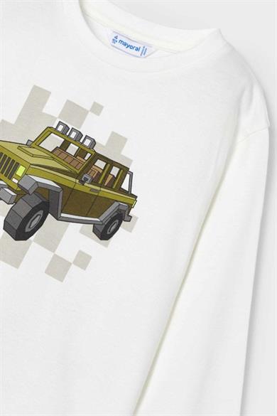 Mayoral Erkek Çocuk 3-9 Yaş Truck Baskılı Uzunkol T-shirt 4052 Krem