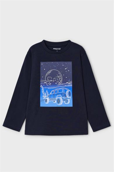 Mayoral Erkek Çocuk 3-9 Yaş World Desenli Uzunkol Body 4057 Lacivert