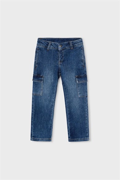 Mayoral Erkek Çocuk 3-9 Yaş Yumuşak Kargo Cep Denim Pantolon Lacivert