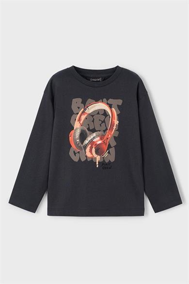 Mayoral Erkek Çocuk 4-9 Yaş 3D Desenli Uzun Kol T-shirt Antrasit