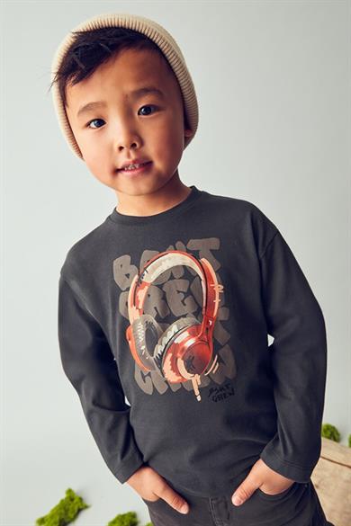 Mayoral Erkek Çocuk 4-9 Yaş 3D Desenli Uzun Kol T-shirt Antrasit