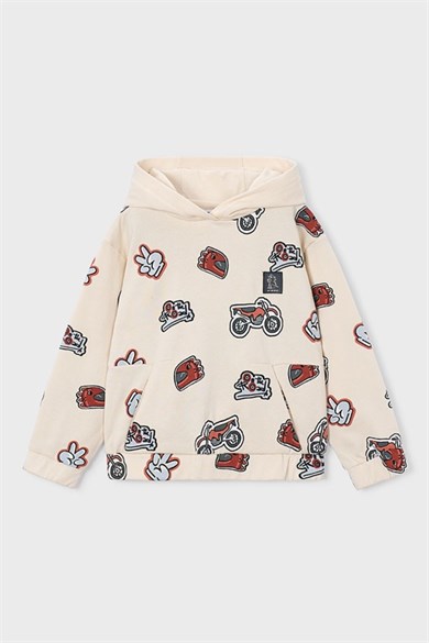 Mayoral Erkek Çocuk 4-9 Yaş Baskılı Kapüşonlu Sweatshirt Krem