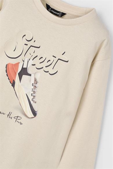 Mayoral Erkek Çocuk 4-9 Yaş Baskılı Uzun Kol T-shirt Bej