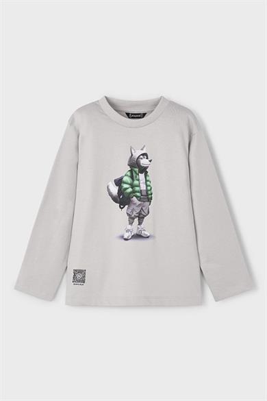 Mayoral Erkek Çocuk 4-9 Yaş Baskılı Uzun Kol  T-shirt Gri