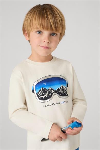 Mayoral Erkek Çocuk 4-9 Yaş Baskılı Uzunkol T-shirt 4056 Beyaz