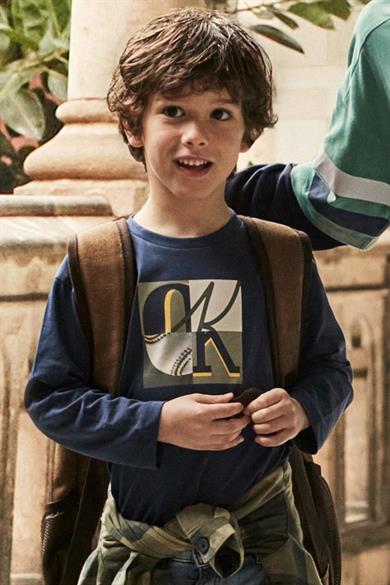 Mayoral Erkek Çocuk 4-9 Yaş Baskılı Uzun Kol T-shirt Lacivert