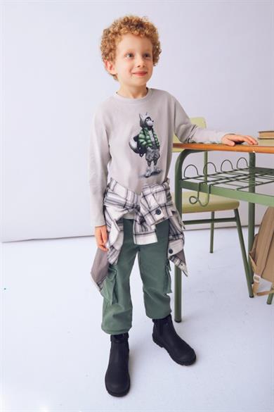 Mayoral Erkek Çocuk 4-9 Yaş Baskılı Uzun Kol  T-shirt Gri