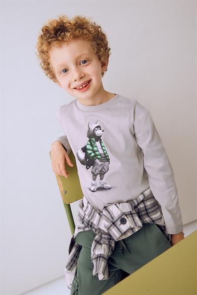 Mayoral Erkek Çocuk 4-9 Yaş Baskılı Uzun Kol  T-shirt Gri