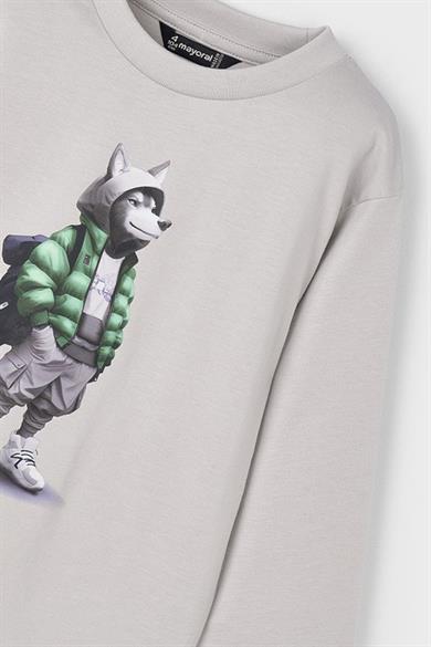 Mayoral Erkek Çocuk 4-9 Yaş Baskılı Uzun Kol  T-shirt Gri