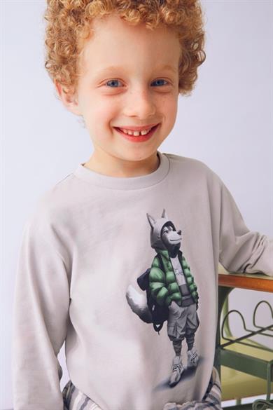 Mayoral Erkek Çocuk 4-9 Yaş Baskılı Uzun Kol  T-shirt Gri