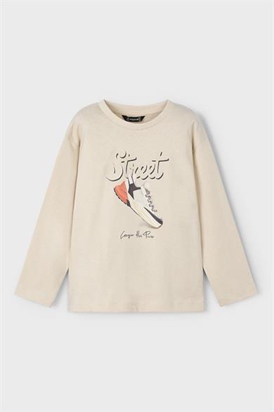 Mayoral Erkek Çocuk 4-9 Yaş Baskılı Uzun Kol T-shirt Bej