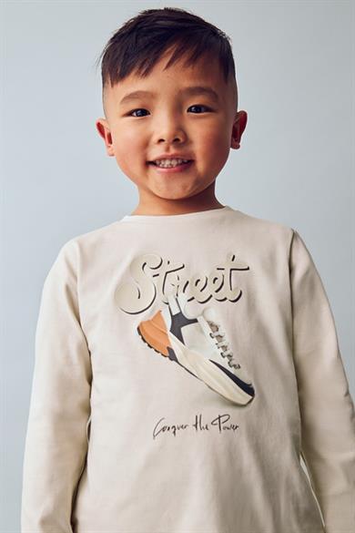 Mayoral Erkek Çocuk 4-9 Yaş Baskılı Uzun Kol T-shirt Bej