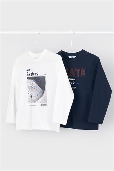 Mayoral Erkek Çocuk 4-9 Yaş Desenli İkili Uzun Kol T-shirt Lacivert-Beyaz