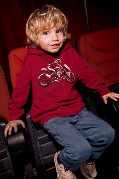 Mayoral Erkek Çocuk 4-9 Yaş Desenli Kapüşonlu Sweatshirt Kırmızı