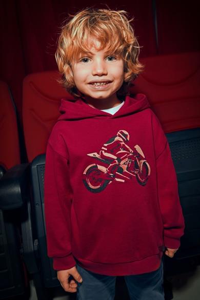 Mayoral Erkek Çocuk 4-9 Yaş Desenli Kapüşonlu Sweatshirt Kırmızı