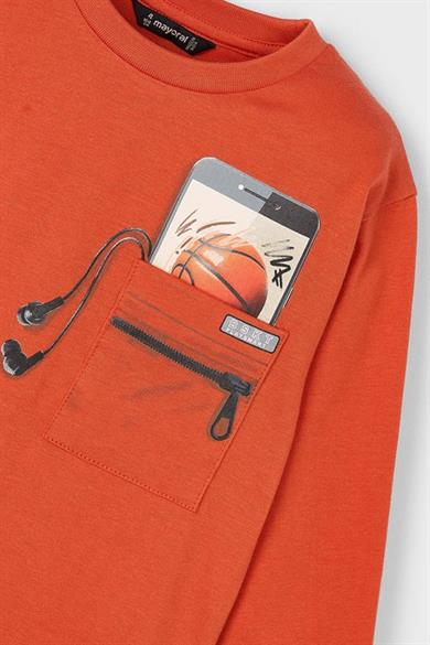 Mayoral Erkek Çocuk 4-9 Yaş Desenli Uzun Kol T-shirt Kırmızı