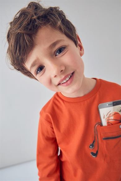 Mayoral Erkek Çocuk 4-9 Yaş Desenli Uzun Kol T-shirt Kırmızı