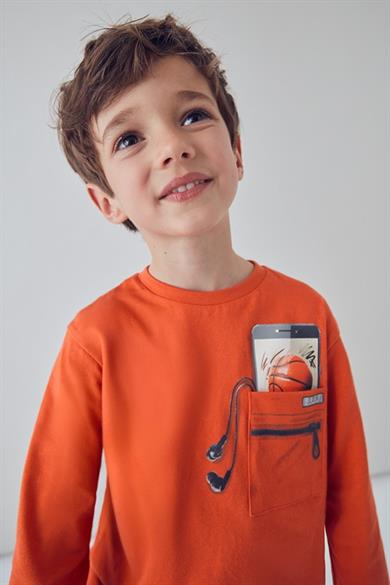 Mayoral Erkek Çocuk 4-9 Yaş Desenli Uzun Kol T-shirt Kırmızı