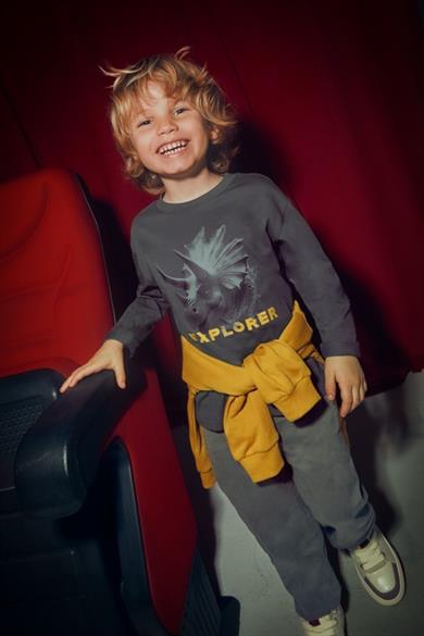 Mayoral Erkek Çocuk 4-9 Yaş Desenli Uzun Kol T-shirt Antrasit