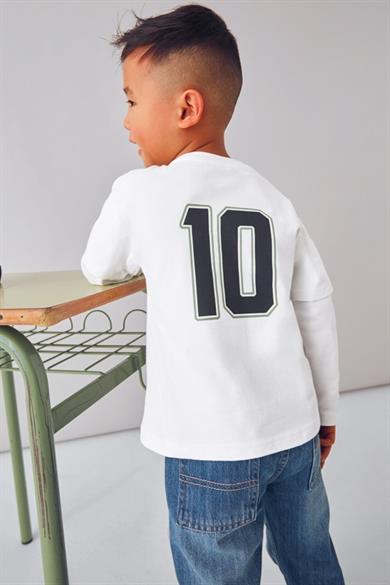 Mayoral Erkek Çocuk 4-9 Yaş  Desenli Uzun Kol T-shirt Ekru