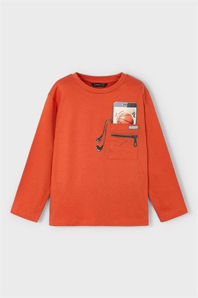 Mayoral Erkek Çocuk 4-9 Yaş Desenli Uzun Kol T-shirt Kırmızı