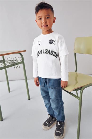 Mayoral Erkek Çocuk 4-9 Yaş  Desenli Uzun Kol T-shirt Ekru