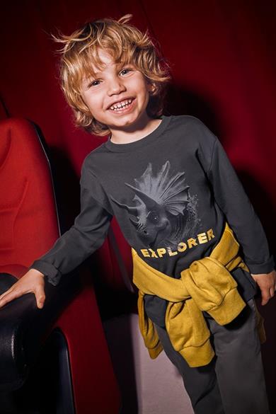 Mayoral Erkek Çocuk 4-9 Yaş Desenli Uzun Kol T-shirt Antrasit