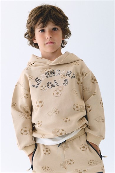 Mayoral Erkek Çocuk 4-9 Yaş Futbol Desenli Mevsimlik Sweatshirt Bej