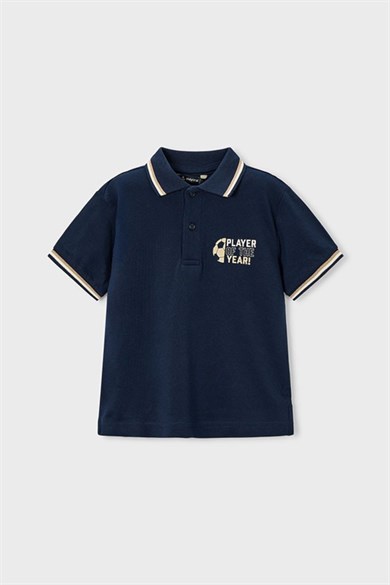 Mayoral Erkek Çocuk 4-9 Yaş Sırt Desenli Polo Yaka Kısa Kol T-Shirt Lacivert