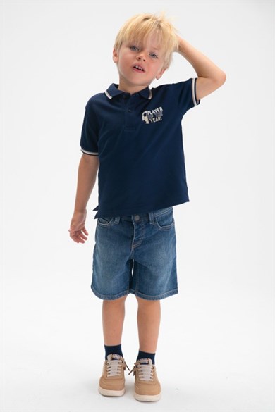Mayoral Erkek Çocuk 4-9 Yaş Sırt Desenli Polo Yaka Kısa Kol T-Shirt Lacivert