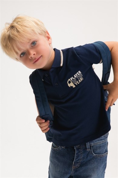Mayoral Erkek Çocuk 4-9 Yaş Sırt Desenli Polo Yaka Kısa Kol T-Shirt Lacivert