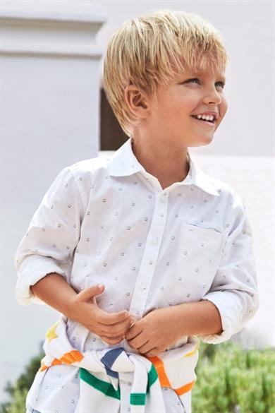 Mayoral Erkek Çocuk 4-9 Yaş Uzun Kol Desenli Gömlek 3124 Ekru