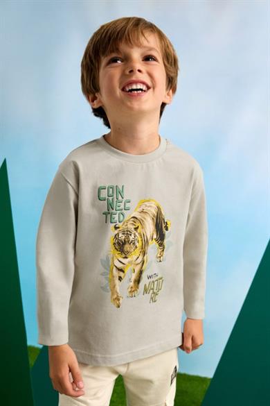 Mayoral Erkek Çocuk 5-9 Yaş Kaplan Desenli Kısakol T-shirt 3052 Bej