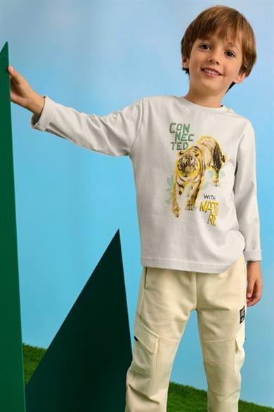 Mayoral Erkek Çocuk 5-9 Yaş Kaplan Desenli Kısakol T-shirt 3052 Bej