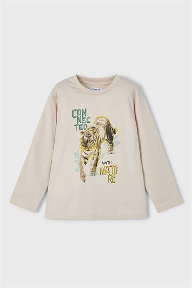 Mayoral Erkek Çocuk 5-9 Yaş Kaplan Desenli Kısakol T-shirt 3052 Bej