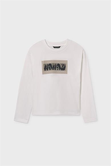 Mayoral Erkek Çocuk 8-16 Yaş Baskılı Uzun Kol T-shirt Ekru