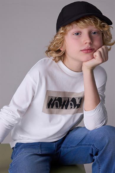 Mayoral Erkek Çocuk 8-16 Yaş Baskılı Uzun Kol T-shirt Ekru