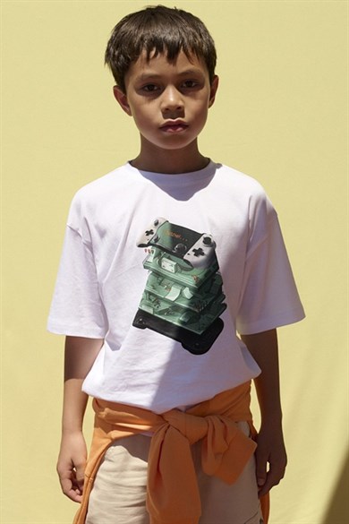 Mayoral Erkek Çocuk 8-18 Yaş Desenli Kısa Kol T-Shirt Beyaz