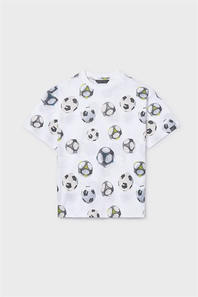 Mayoral Erkek Çocuk 8-16 Yaş Desenli Kısa Kol T-Shirt Ekru