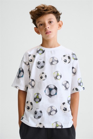 Mayoral Erkek Çocuk 8-16 Yaş Desenli Kısa Kol T-Shirt Ekru