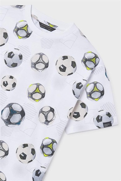 Mayoral Erkek Çocuk 8-16 Yaş Desenli Kısa Kol T-Shirt Ekru