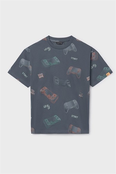 Mayoral Erkek Çocuk 8-16 Yaş Desenli Kısa Kol T-Shirt Antrasit