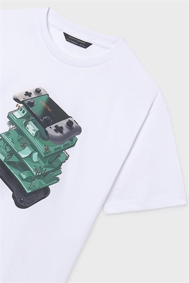 Mayoral Erkek Çocuk 8-18 Yaş Desenli Kısa Kol T-Shirt Beyaz