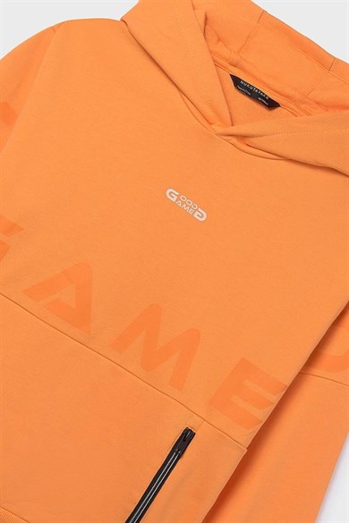 Mayoral Erkek Çocuk 8-16 Yaş Kapüşonlu Desenli Sweatshirt Turuncu