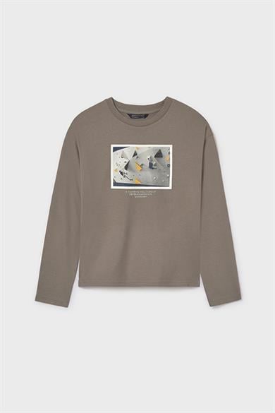 Mayoral Erkek Çocuk 8-18 Yaş Baskılı Uzun Kol T-shirt Vizon