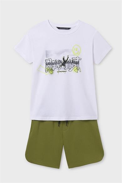 Mayoral Erkek Çocuk 8-18 Yaş Desenli İkili Şortlu Takım 6683 Beyaz-Yeşil