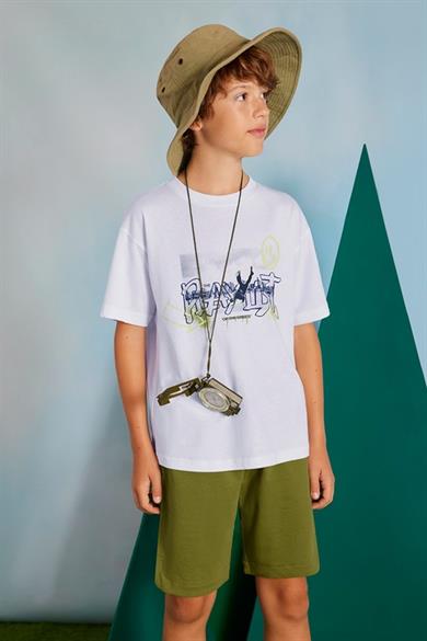 Mayoral Erkek Çocuk 8-18 Yaş Desenli İkili Şortlu Takım 6683 Beyaz-Yeşil